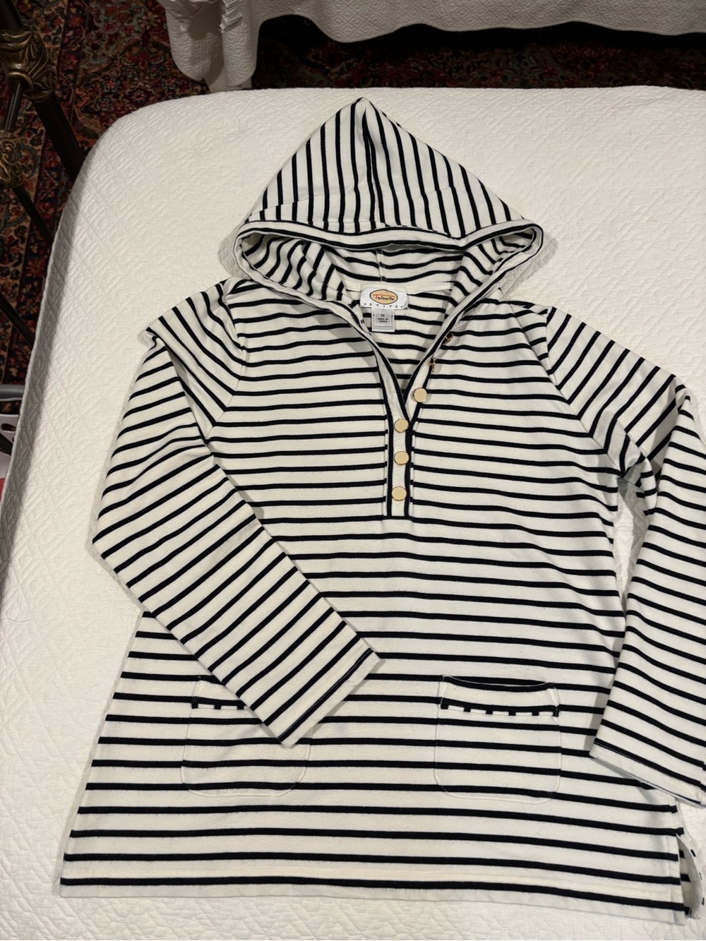Talbots Black & White Striped Long Sleeve 3/4 button hoodie and tee shirts